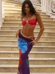 Colorful Beach Sexy 2 Piece Set Women Swimsuit Starfish Buckle Tube Tops+Ruched Belt Skirts Matching Midnight Clubwear voguable