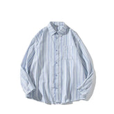 Voguable Striped Long Sleeve Button-Down Shirt Trendy Fall Fashion for Men & Women Casual Office Wear Lapel Collar Stylish Top voguable