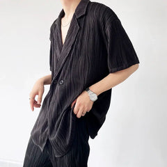 Pleated Shirts Men Pure Color Daily Japanese Commuting Style Simple Advanced Handsome Workout Leisure Baggy Comfortable Harajuku voguable