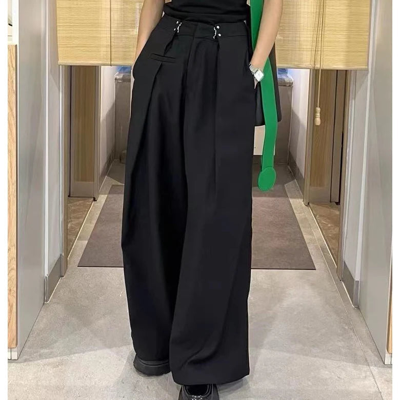 Vintage High Waist Wide Leg Pants Women Summer Fashion Casual Streetwear Korean Baggy Suit Trousers All Match Straight Pants voguable