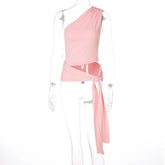 Sexy Hot Girl Lace-up Slim Sleeveless Diagonal Collar Crop Tops For Women Solid Fashion Tops Streetwear Ladies Outfits voguable