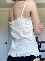Women Lace White Corset Tank Tops Spaghetti Strap Sleeveless Camisole Tops Y2K Aesthetic Casual Summer Vest Shirts Female voguable