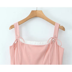 Sweet Elegant Girl Lace Up Back Pink Princess Mini Dress Women Sexy Low Waist Slim Birthday Party Dresses Summer Robe