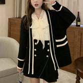 Varsity Cardigan Sweater for Women Open Front Slouchy Knitted Sweater Jacket Cardi Collaege Student Girl Fall Winter Outfit voguable