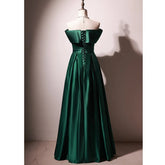 Voguable Evening Dress Simple Dark Green Off the Shoulder Pleat Lace up A-line Floor Length Plus size Women Party Formal Gown Customized voguable