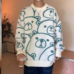 Voguable Winter Thickened Warm Sweater Cartoon Bear Head Graphic Jumper Pullover Preppy Couples Hip Hop Streetwear Y2K Tops Casual voguable