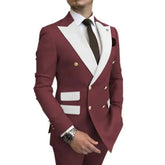 Voguable Men's Modern Slim Fit Double Breasted Tuxedo Suit with Peak Lapel for Wedding Business Evening Party voguable
