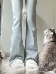 Voguable Irregular Light Blue Autumn Women's Jeans Fashion Office Lady High Waist Slim Tight Hip Zipper Simple Female Flare Pants voguable