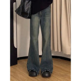 Voguable American Retro High-waisted Extended Bootcut Jeans Women in Autumn New Loose Slimming Raw Ee Wide-leg Floor-length Pants voguable
