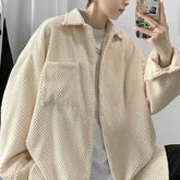 Voguable Spring Autumn Korean Corduroy Loose Button Blouse Man Long Sleeve Fashion Solid Pocket Male Shirt All Match Streetwear Clothes voguable