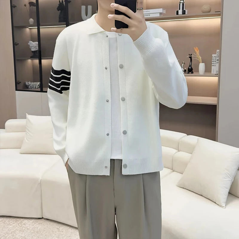 Japanese Retro Men's Cardigan Coats Light Luxury Knitted Lapel Long Sleeve Sweater Jacket Leisure Premium Quality Knitwear M-3XL voguable