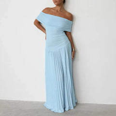 Dresses Summer Elegant Skinny Fit Solid Color Strapless Off Shoulder Fit and Flare Maxi Dresses For Women voguable