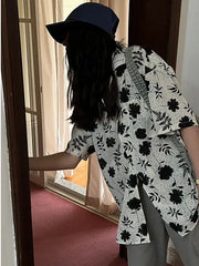 Retro loose casual temperament printed short-sleeved shirt for women in summer lazy slim versatile floral shirt casual y2k tops voguable
