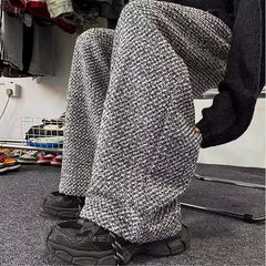 Voguable Tweed Style Men's Casual Pants Loose Fit American Style Fashion Brand Spring Season Straight Leg Bell Bottoms voguable