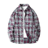 Lapel Collar Casual Shirt Jacket Retro Plaid Tie-dye Men's Cotton Shirt Coat Long Sleeve Casual Single Breasted 5Colors