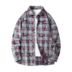 Lapel Collar Casual Shirt Jacket Retro Plaid Tie-dye Men's Cotton Shirt Coat Long Sleeve Casual Single Breasted 5Colors