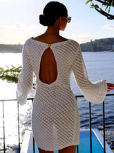 Backless Long Sleeve Knit Mini Dress For Women Fashion Elegant Spring Summer See Through Beach Holiday Dress Beachwear voguable