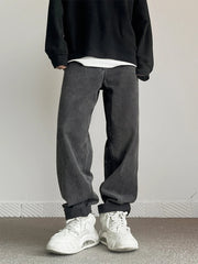 New Fashion Korean Men's Baggy Straight Jeans Classic Black Gray High Street Denim Pants Streetwear High Quality Male Trousers voguable
