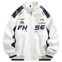 Hip Hop Racing Jacket Handsome Embroidered Stand Collar Hip-hop Letter Splicing Boys' Jacket Motorcycle Leather Baseball Uniform voguable