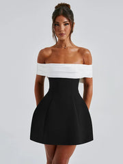 Mozision Bow Backless Sexy Mini Dress For Women Robe Elegant Off-shoulder Strapless Sleeveless A-line Club Sexy Dress Vestido voguable