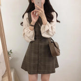 Voguable Cute Mini New Year Date Dresses Sleeveless Vest Women Korea Japanese Style Design Retro Vintage Plaid Button Shirt Dress voguable
