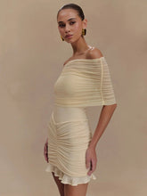 Mozision Mesh Strapless Off-shoulder Sexy Ruffled Mini Dress For Women Fashion Backless High Waist Female Ruched Party Dress voguable