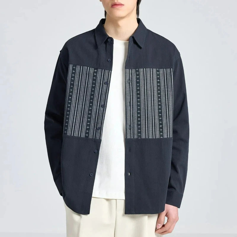 Voguable Spring New Korean Trendy Simple Drape Striped Long Sleeved Coat Shirts Men Lapel Buttons Patchwork Vintage Casual Versatile Tops voguable