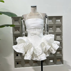 Fashion Solid Color Folds Dress Women's Strapless Fishbone Waist Retraction Dresses 2025 Summer New Tide voguable