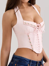 Halter Backless Lace-up Sexy Tank Tops Women Pullovers Summer Fashion Sleeveless Print Club Party Crop Top Female Tops voguable