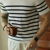 Summer Men's Clothing Light Luxury Knit O Neck Short-sleeved T Shirt Patchwork Korean Leisure Streetwear Retro Knitwear T-Shirt voguable