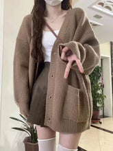 Voguable Japanese Sweet Knitted Cardigan Women Fall Winter Lazy Wind Loose Casual Sweaters V Neck Solid Student Fashion Elegant New Coats voguable
