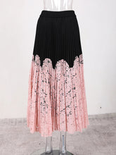 Lace Spliced Printing Pleated Skirts For Women High Waist Loose Causal Colorblock Skirt Female Fashion New Clothes voguable