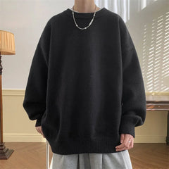 New Japanese Retro Men Knitted Sweater Light Luxury Casual O Neck Solid Color Long Sleeve Pullovers Loose High Street Knitwear voguable