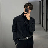 Hong Kong Style Vintage Corduroy Shirt Men's Long-sleeved Top Loose Large-size Lapel Shirt Casual White Button Blouse Jacket voguable