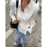 Elegant White Shirts Women Fashion Irregular Blouses Office Ladies Korean Long Sleeve Chic Buttons Slim Design Tops New voguable