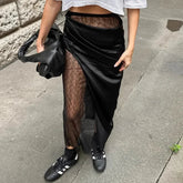 Voguable Black Lace Splice Skirt For Women See Through Sexy Hot Girl Spring New High Waist Skirt Female Mid-Length Skirts voguable