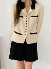 Voguable Office Lady Chic Elegant Tweed Jacket French Sweet Long Sleeve Coat Women Fashion Turn Down Collar Fall Winter New Tops voguable