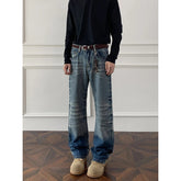 Mens Straight Leg Jeans Business Casual Vintage Blue Denim Pants for Middle Aged Man Classic Fit man trousers voguable