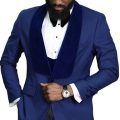 Voguable New Design Formal Groom Tuxedo Suits For Men Velvet Shawl Lapel Slim Fit Formal Wedding Male Suit 3 Piece Set(Jacket+Vest+Pants) voguable