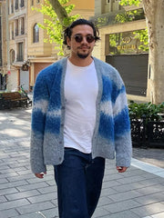 Fashion Tie Dye Cashmere Sweater Cardigan Man Long Sleeve Single Breasted Knitted Jacket 2024 Autumn Thicken Warm Woolen Coat voguable