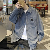 Spring Autumn New Fashion Solid Color Corduroy POLO Collar Long Sleeve Blouse Men's Clothing Popularity Pockets Korean Shirts