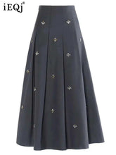 French Solid Ruffled Skirt Diamonds For Women High Wasit Causal Loose Mid Length Skirts Female Fashion New voguable