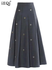 French Solid Ruffled Skirt Diamonds For Women High Wasit Causal Loose Mid Length Skirts Female Fashion New voguable