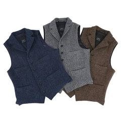 Autumn Winter Men's British Waistcoat Retro Herringbone Slim Tweed Suit Vest Heavy Button Jacket Men Aesthetic Sleeveless Coat voguable