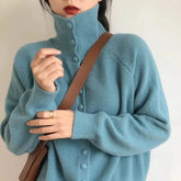 Autumn Winter New Women Sweater Coats Korean Lazy Wind Sweet Fashion Solid Turtleneck Button Cardigan Long Sleeve Knitted Tops voguable