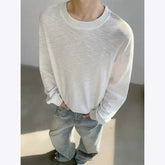 Spring Cotton Long Sleeved T-shirt Men Black White Casual T Shirt Men Streetwear Korean Loose Round Neck T Shirt Mens Top M-3XL voguable