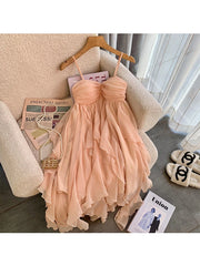 Voguable Women Sexy Backless Hotsweet Strapless Tierred Suspender Dresses 2023 Summer French Style High Waist Chiffon Party Club Dress voguable