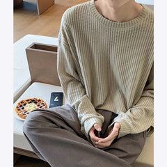 Autumn Long Sleeved T-shirt Men Oversized Casual Checkered T Shirt Men Streetwear Korean Loose Round Neck T Shirt Mens Top voguable