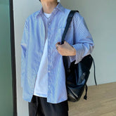 Shirts Men Autumn Teenagers All-match Youthful Vitality Baggy Casual Striped Long Sleeve High Street Korean Style Males Clothing voguable