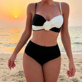 Summer Women Bikini Beach Style Contrast Color Flower Decor Spaghetti Strap Sleeveless Swimsui Vacation Bikini Sets voguable